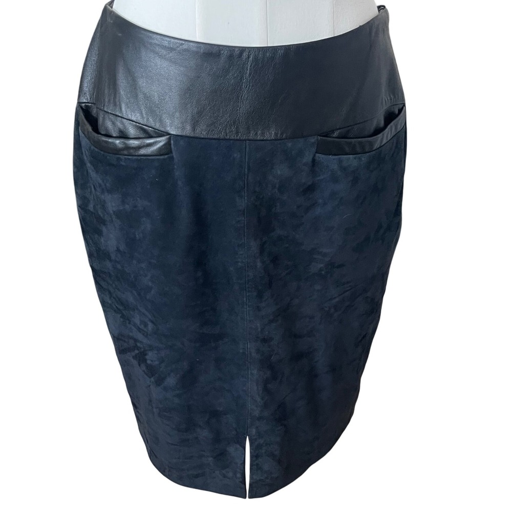 OHNE Titel Black Suede Leather Skirt Women‎ M Contrast Waistband Designer chic